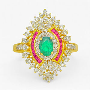 Best Emerald Royale Pink Halo Diamond Ring in Meerut | Savya Jewels