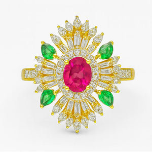 Best Emerald Spark Ruby Diamond Statement Ring in Meerut | Savya Jewels