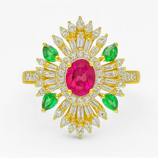 Best Emerald Spark Ruby Diamond Statement Ring in Meerut | Savya Jewels