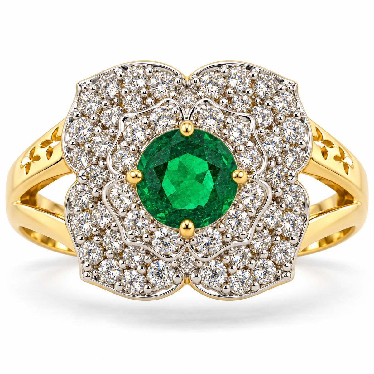 Luxury Emerald Surrounded Diamond Cocktail Ring
