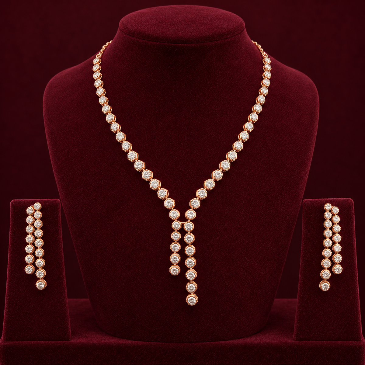 14K Gold Diamond Y-Drop Necklace and Dangler Earring Set