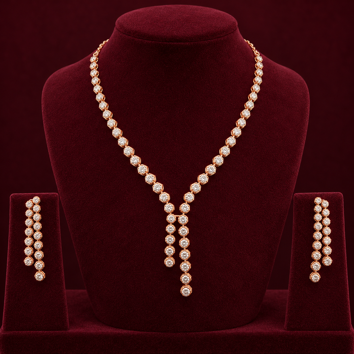 14K Gold Diamond Y-Drop Necklace and Dangler Earring Set