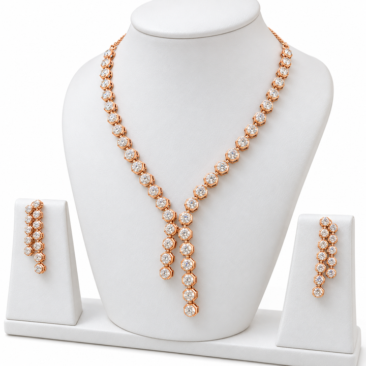 14K Gold Diamond Y-Drop Necklace and Dangler Earring Set