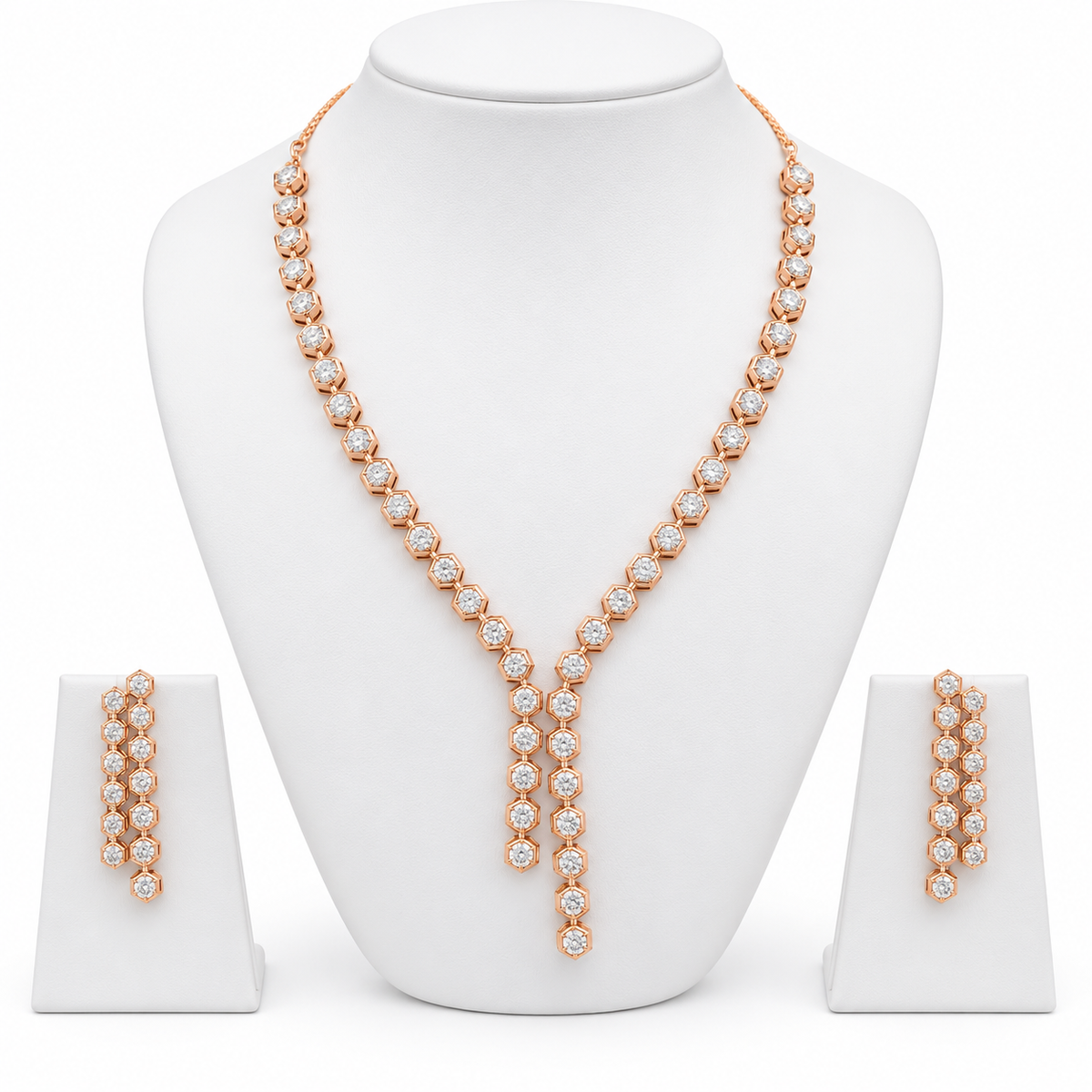 14K Gold Diamond Y-Drop Necklace and Dangler Earring Set