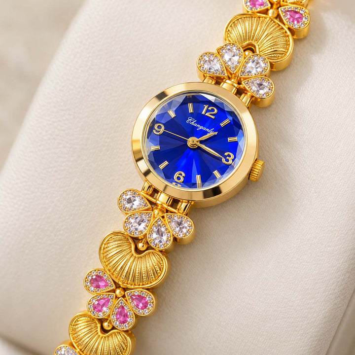 Blue Dial 925 Silver Ladies Watch with Gold-Tone Finish | Savya Jewels