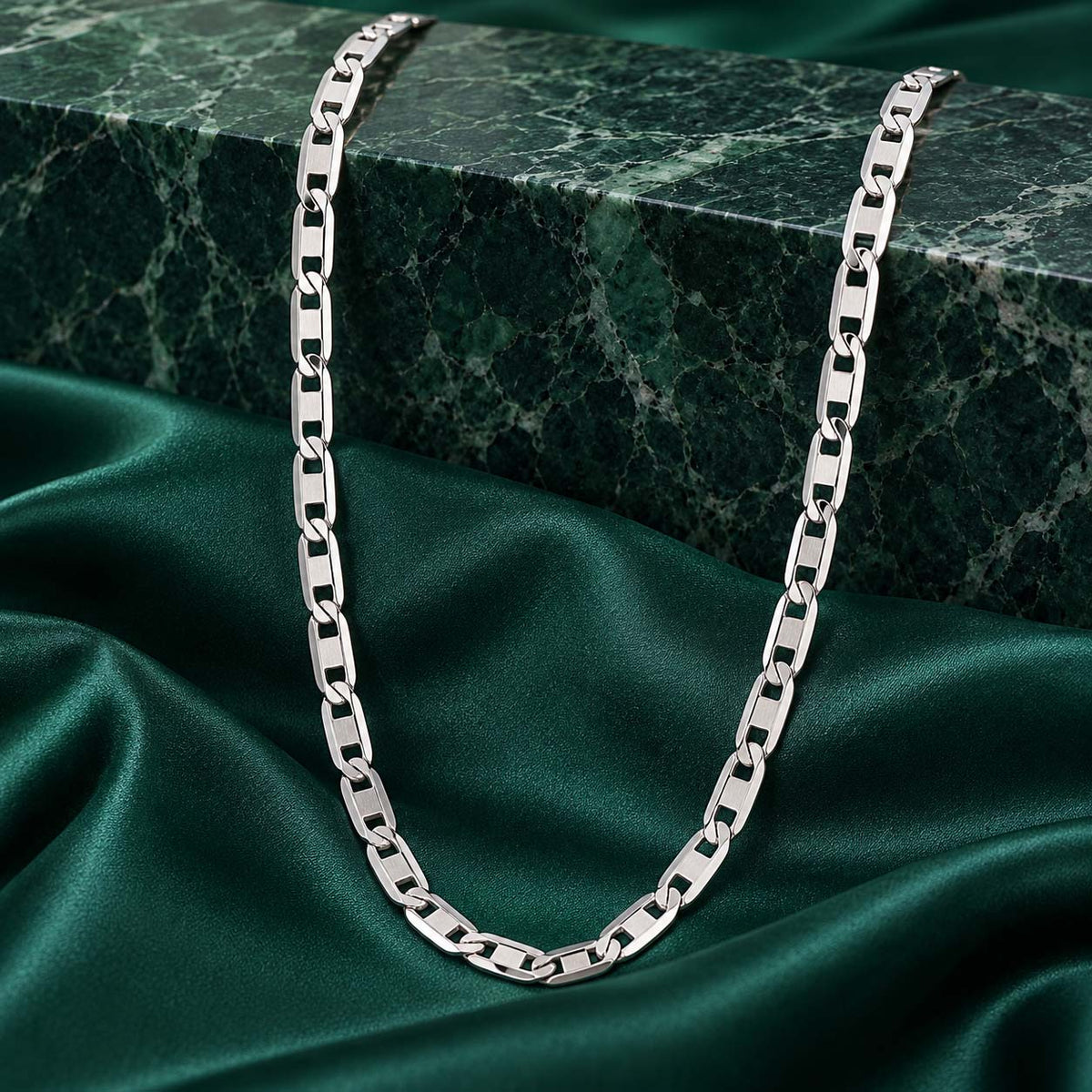 925 Sterling Silver Flat Link Chain for Men, 10.400 g