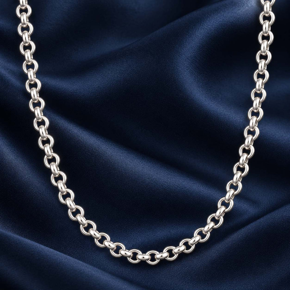 925 Sterling Silver Round Link Chain for Men