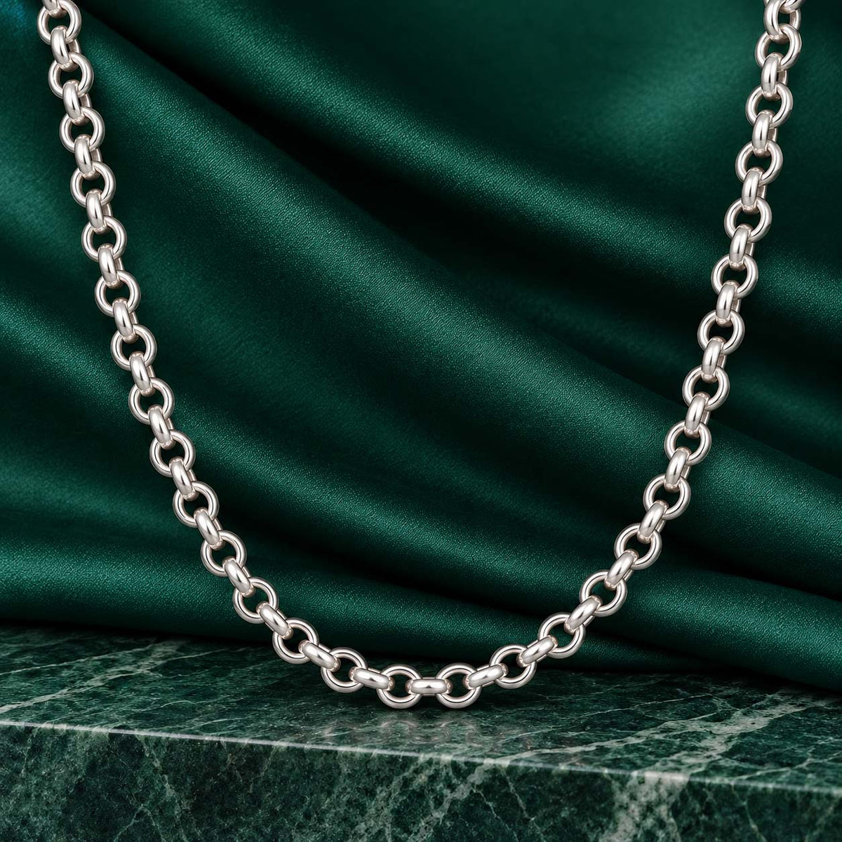 925 Sterling Silver Round Link Chain for Men