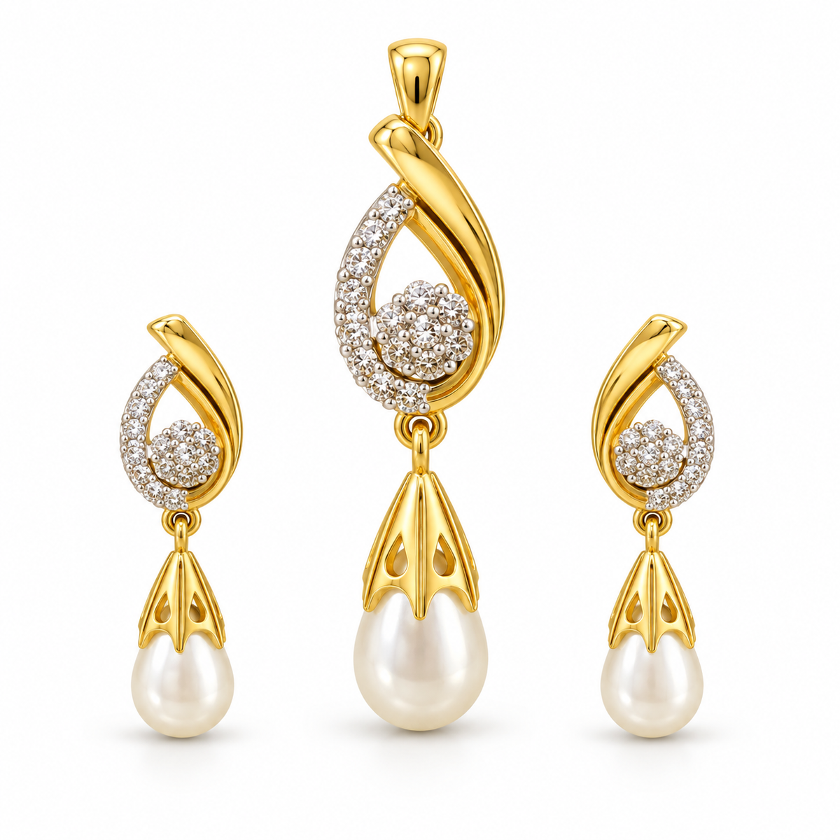 Royale Swirl Diamond Pearl Pendant Set
