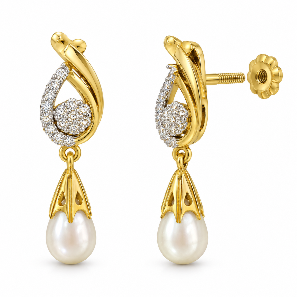 Royale Swirl Diamond Pearl Pendant Set