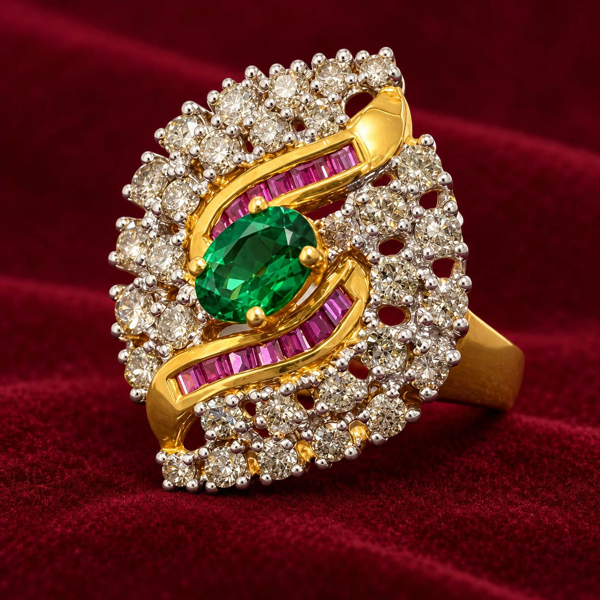 18K Gold S-Ribbon Diamond Statement Ring