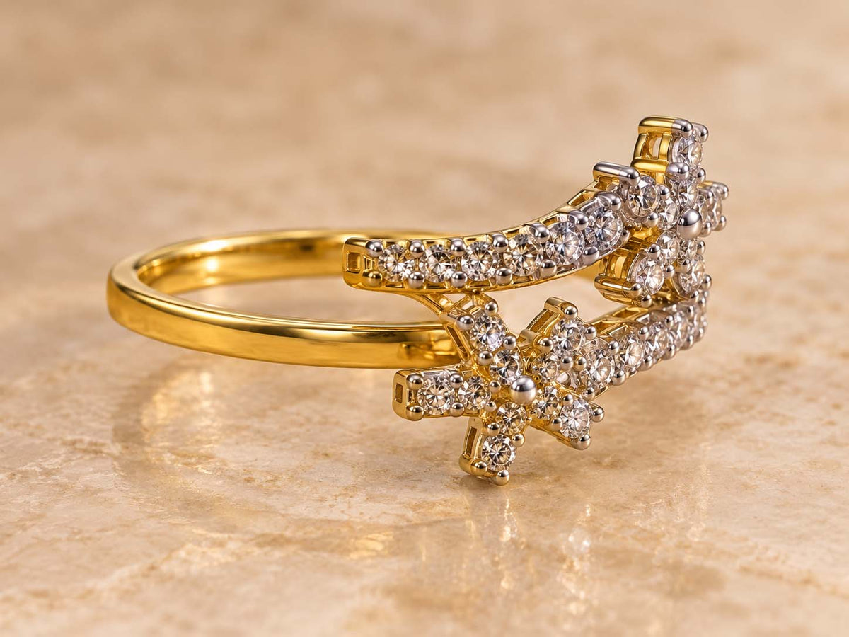 18K Gold Twin Star Diamond Ring