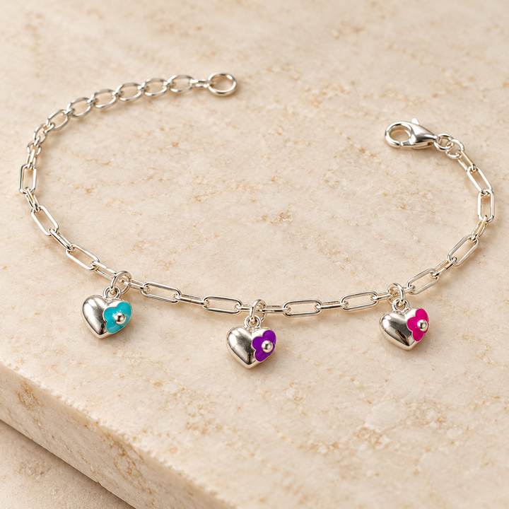 Heart Flower Silver Link Bracelet for Women | Savya Jewels