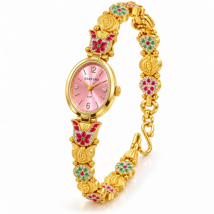 Pink Dial 925 Silver Ladies Watch with Gold-Tone Finish | Savya Jewels
