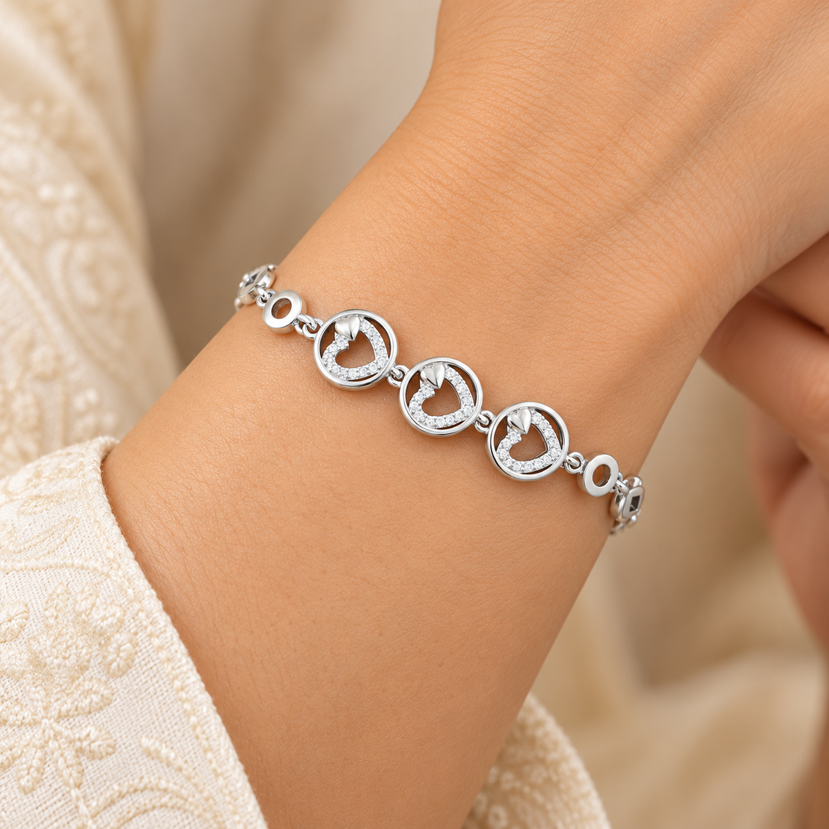 Heart Silver Link Bracelet for Women | Savya Jewels
