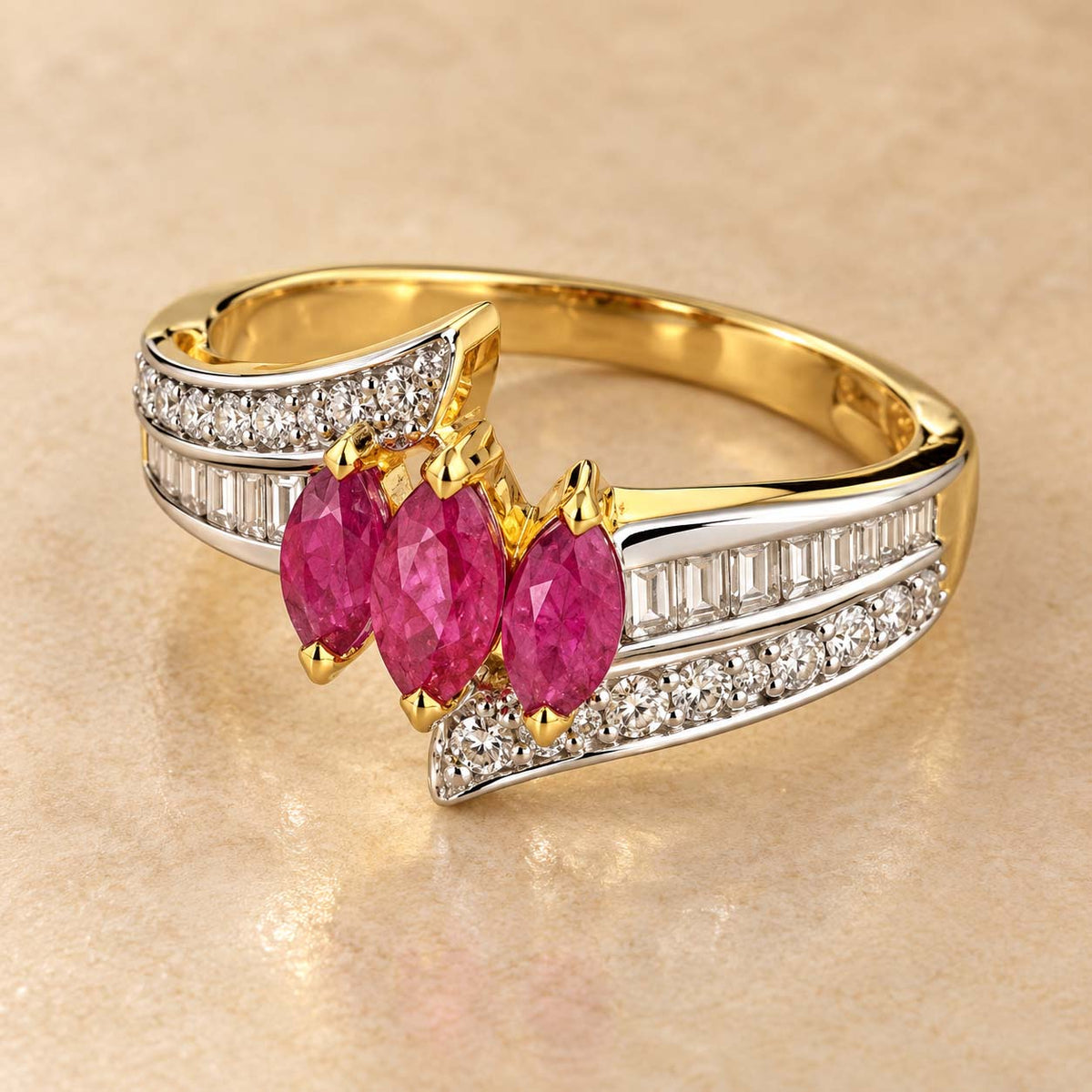 Radiant Ruby Trilogy Diamond Ring