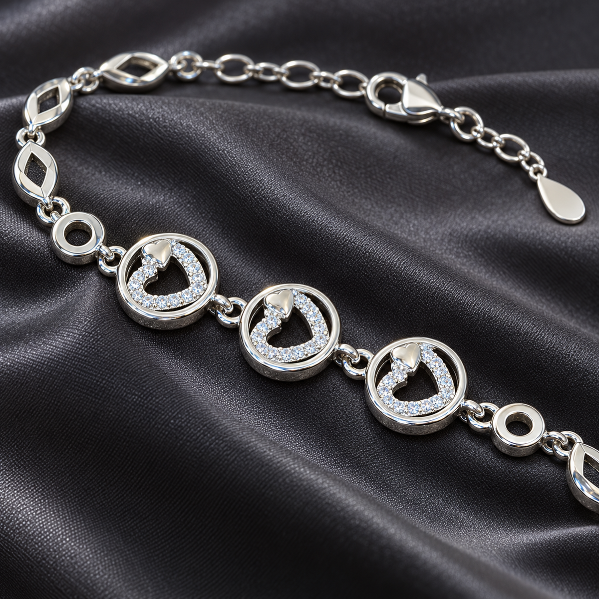 Heart Silver Link Bracelet for Women | Savya Jewels