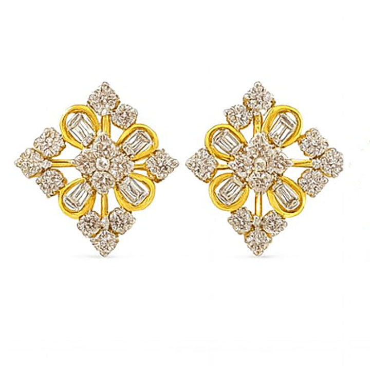 Best Designer Diamond Studs in Dual-Tone Gold in Meerut | Savya Jewels