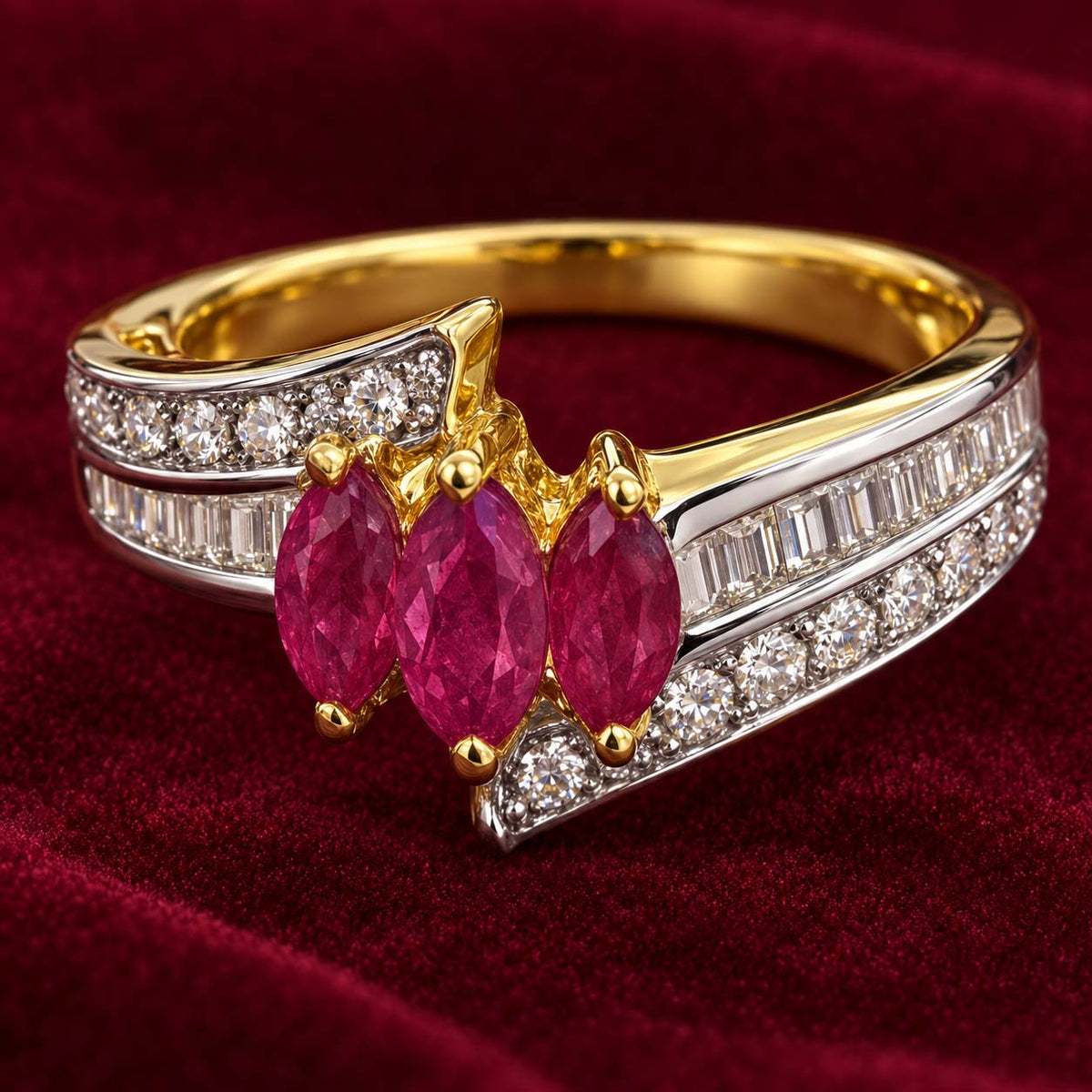 Radiant Ruby Trilogy Diamond Ring