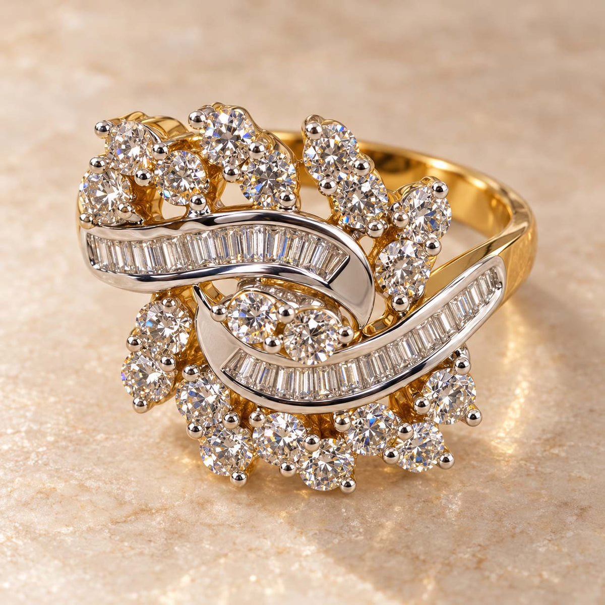 18K Gold Swirling Ribbon Diamond Cocktail Ring