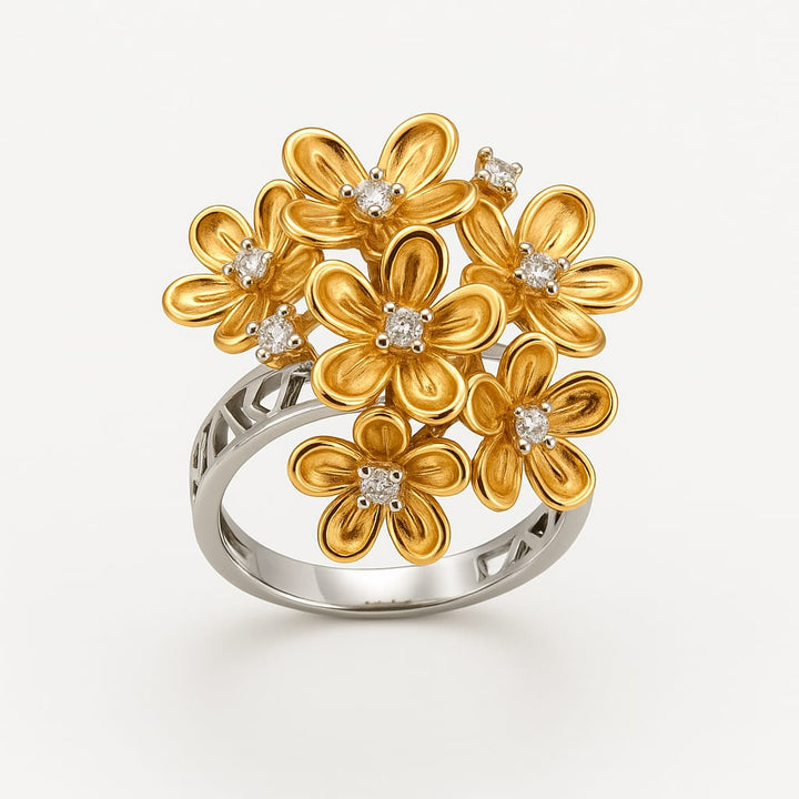 Floral Rose Gold Diamond Ring | Savya Jewels | 18Kt 18-kt-gold