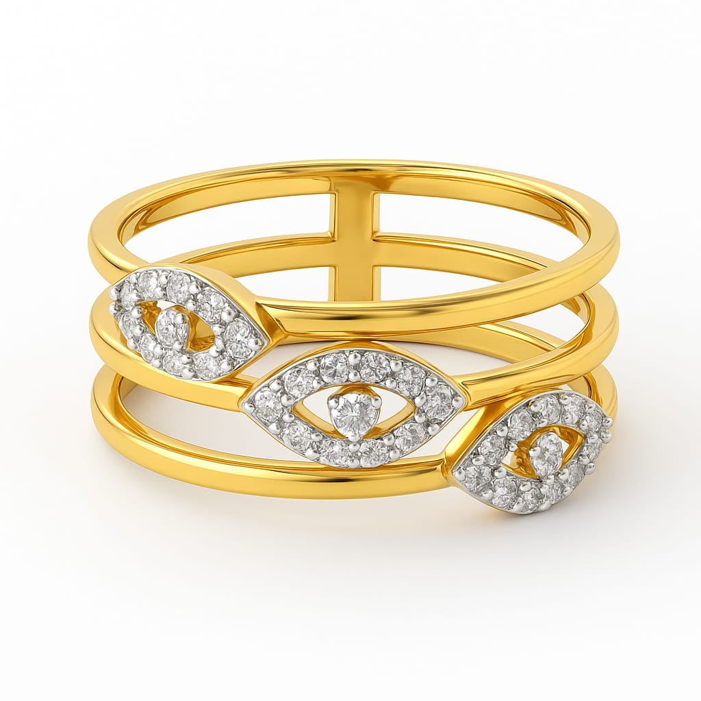 Three-Layer Eyes Diamond Ring | Savya Jewels | 18Kt 18-kt-gold