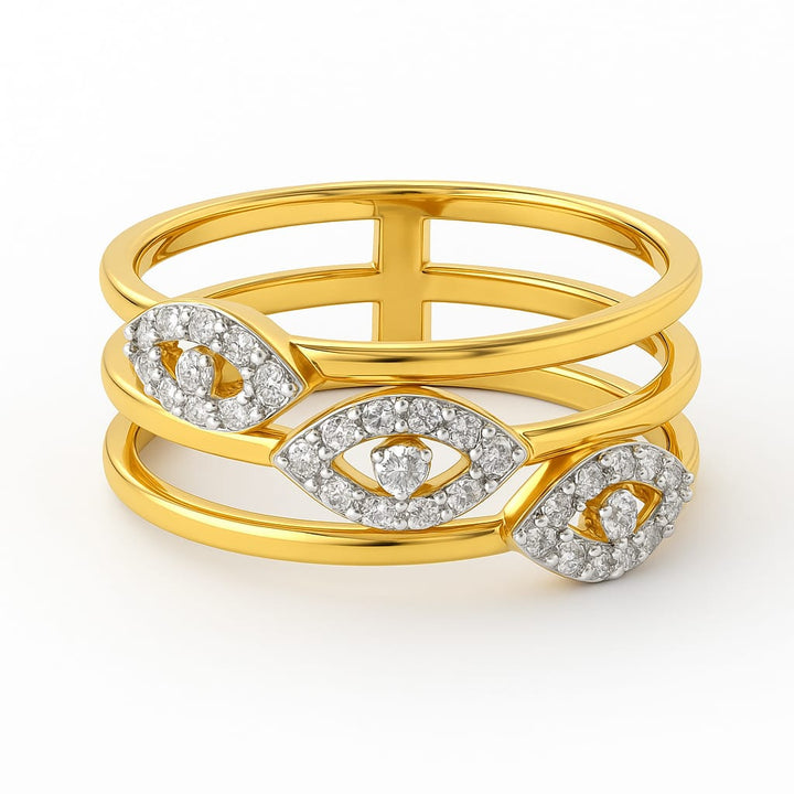 Three-Layer Eyes Diamond Ring | Savya Jewels | 18Kt 18-kt-gold