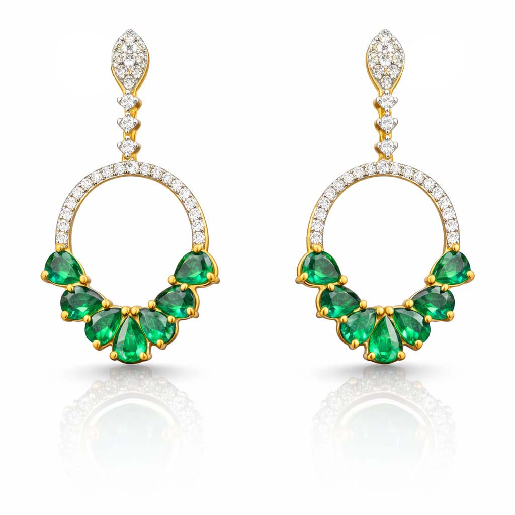 Best Emerald Diamond Drop Earrings in Yellow Gold in Meerut | Savya Jewels