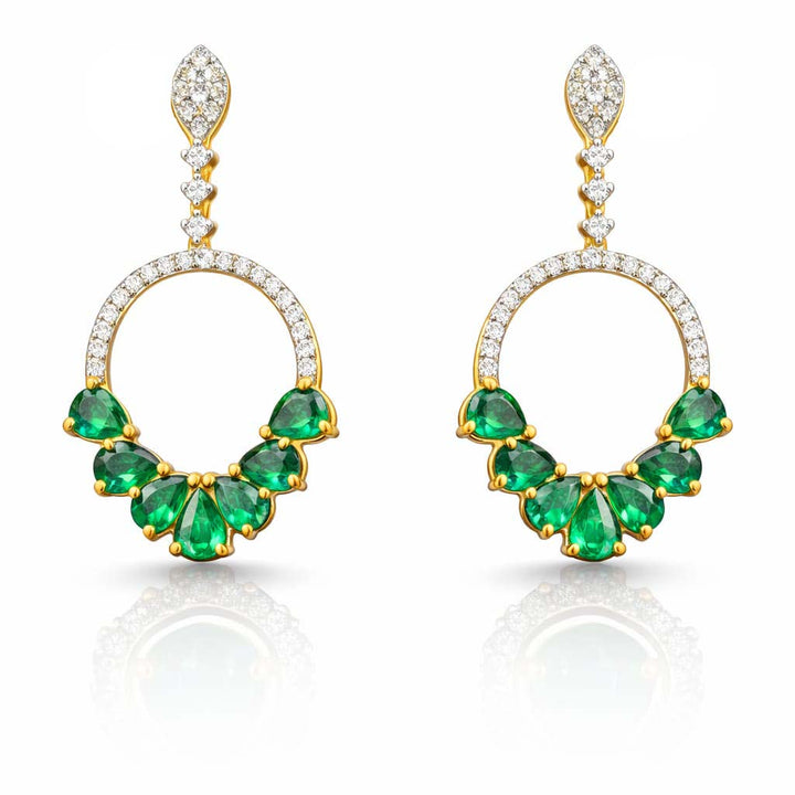 Emerald Diamond Drop Earrings in Yellow Gold