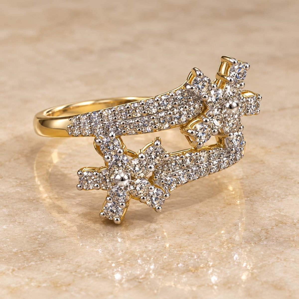 18K Gold Twin Star Diamond Ring