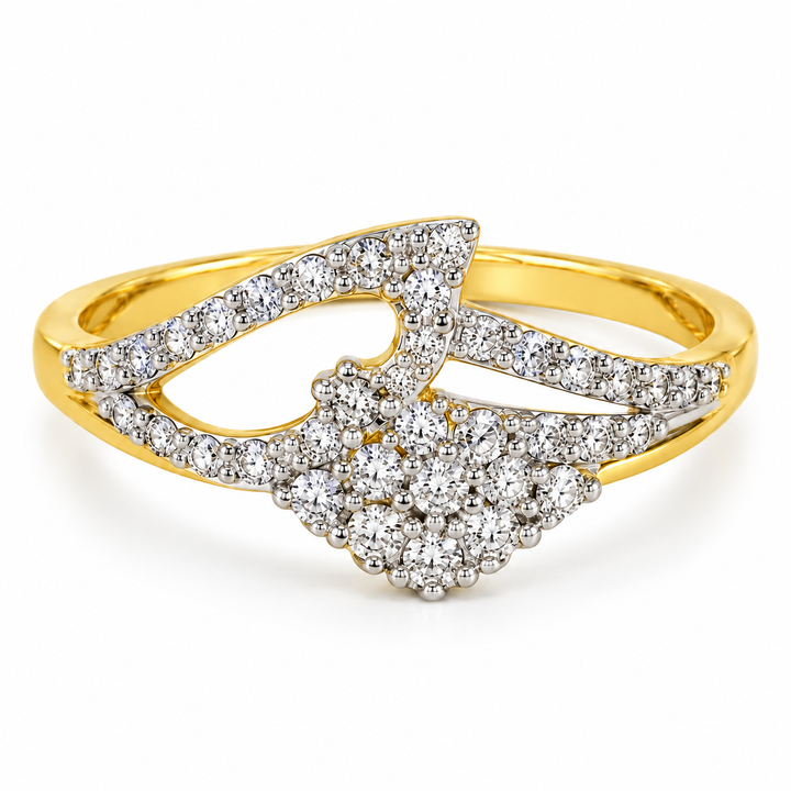 18K Gold Asymmetric Leaf Diamond Ring