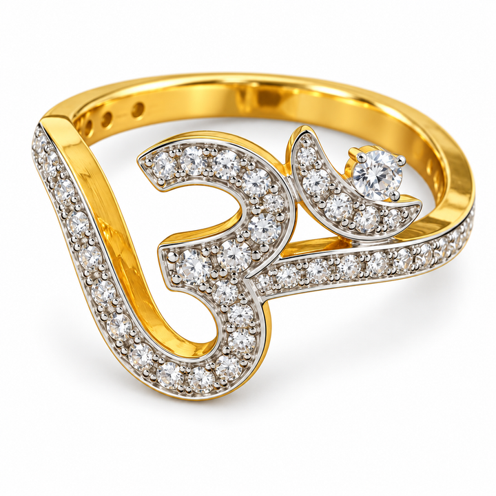18K Gold Diamond Om Ring