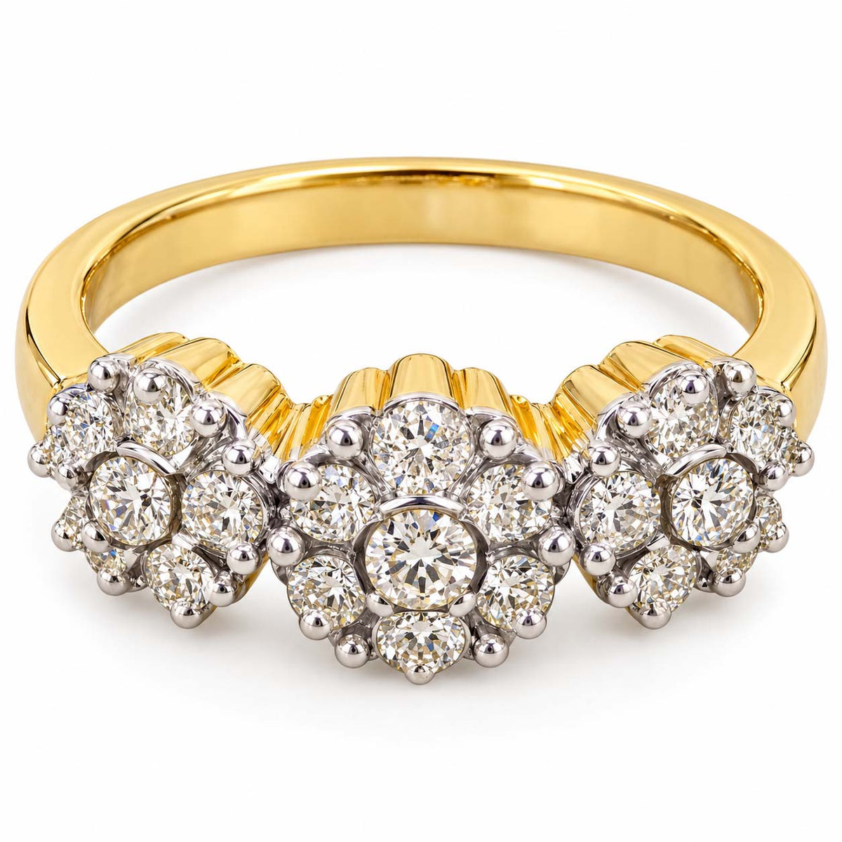 Three Flowers Diamond Cluster Ring