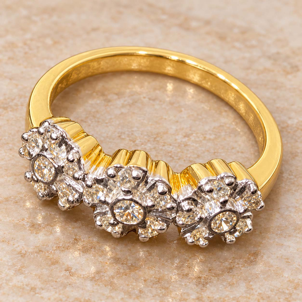 Three Flowers Diamond Cluster Ring