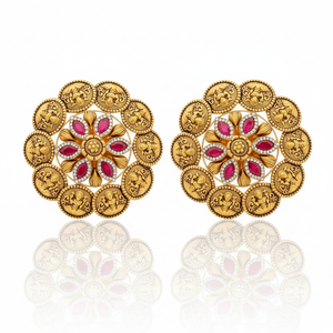 Antique Coin Cluster Floral Tops Pair with Reflection