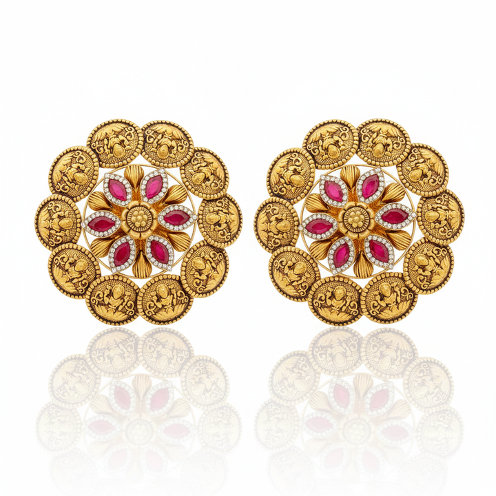 Antique Coin Cluster Floral Tops Pair with Reflection