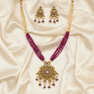 Antique Filigree Paisley Necklace Set Flat Lay