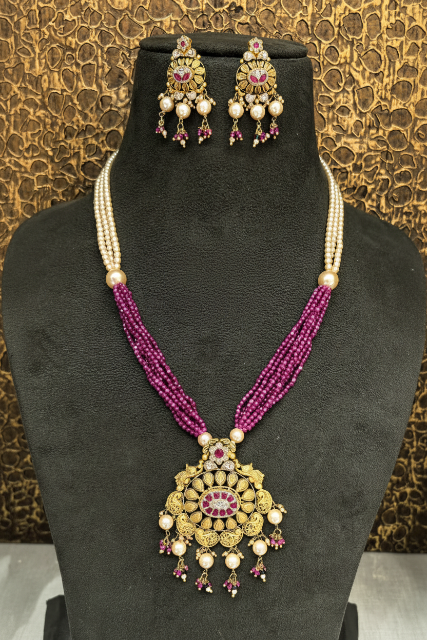 Antique Filigree Paisley Necklace Set on Bust