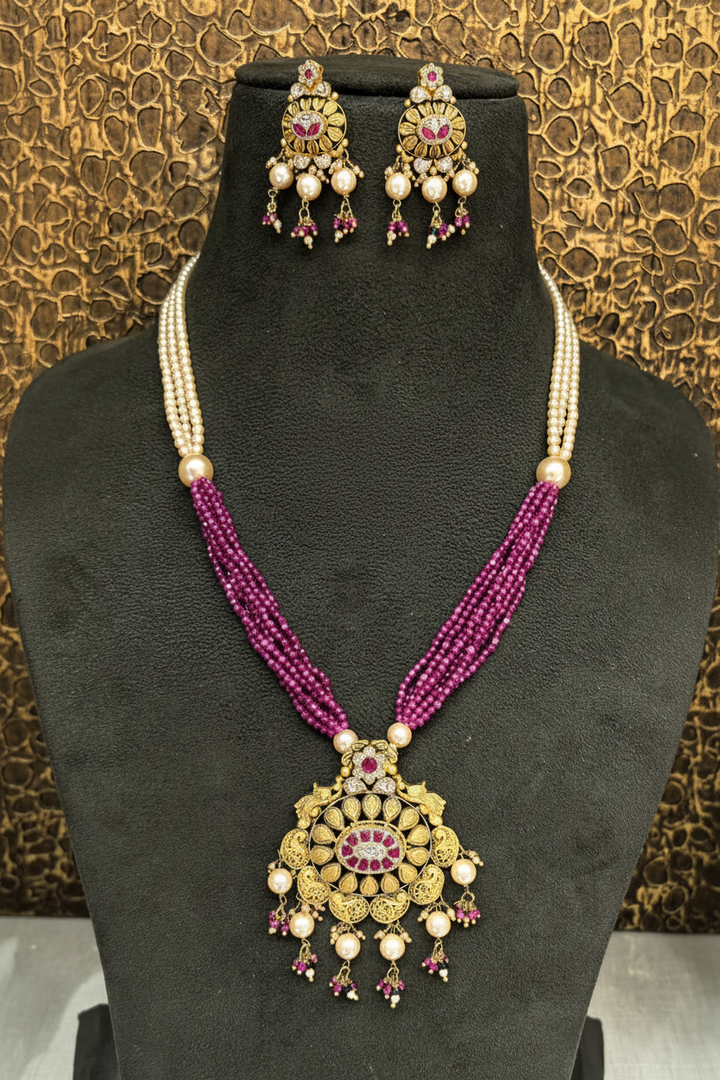 Antique Filigree Paisley Necklace Set on Bust