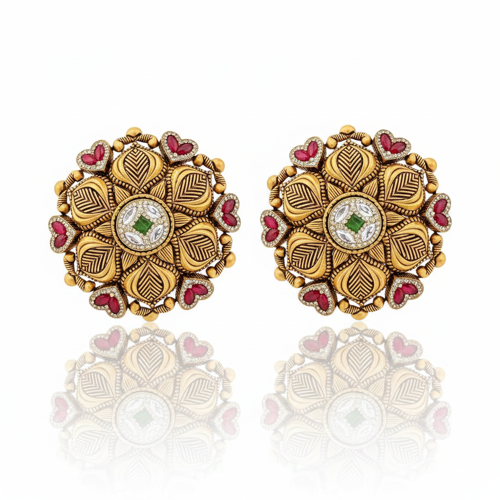 Antique Floral Ruby Tops Pair with Reflection