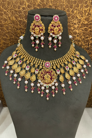 Antique Ganesha Coin Guttapusalu Grand Choker Set on Bust