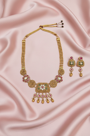 Antique Gold Polki Necklace Set Flat Lay