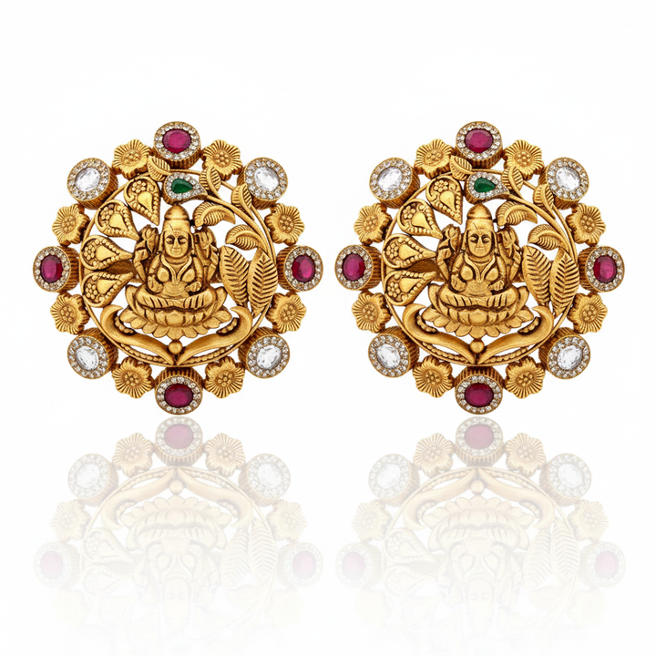 Antique Lakshmi Navaratan Temple Tops Pair with Reflection