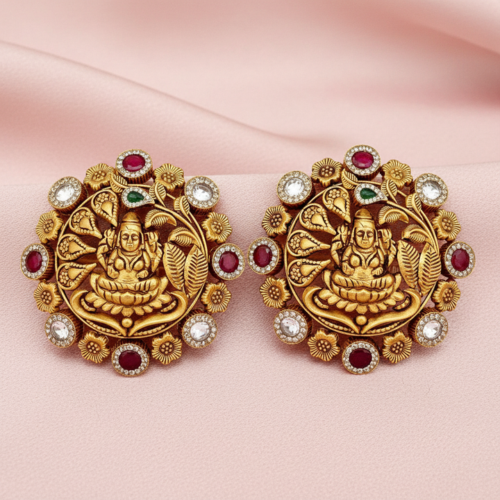 Antique Lakshmi Navaratan Temple Tops Standing on Satin