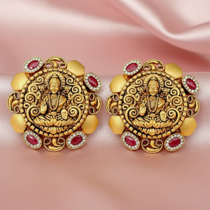 Antique Lakshmi Scroll Tops Standing on Satin