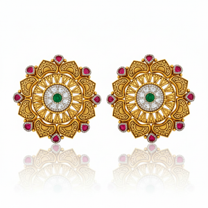 Antique Lotus Arch Floral Tops Pair with Reflection