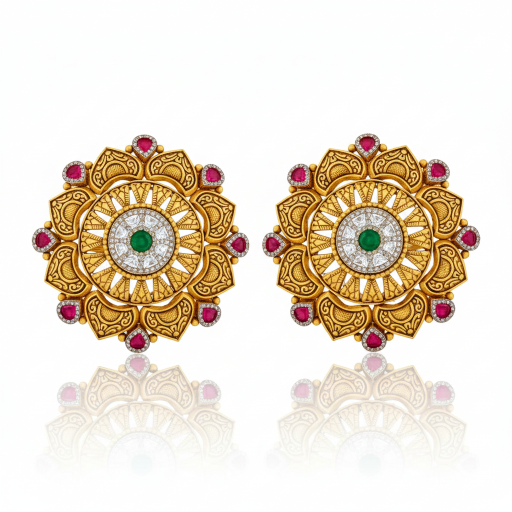 Antique Lotus Arch Floral Tops Pair with Reflection