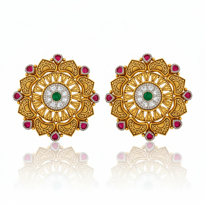 Antique Lotus Arch Floral Tops Pair with Reflection