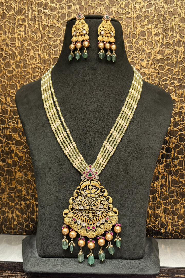 Antique Peacock Fan Necklace Set on Bust