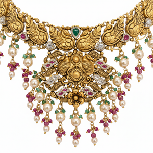 Antique Peacock Floral Grand Choker Close-up